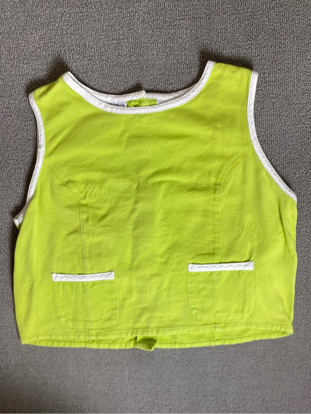 White Stag Vintage Neon Lime Button Back Cropped Retro Tank Top with White Trim